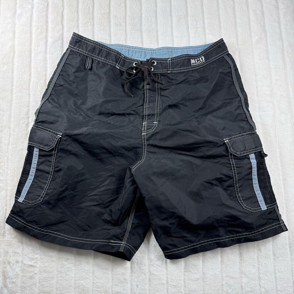 MCD More core division Nylon Board Shorts Men's 38* Black Cargo Pocket Surf Swim